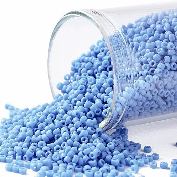 TOHO Round Seed Beads, Japanese Seed Beads, (43DF) Opaque Frost Cornflower, 15/0, 1.5mm, Hole: 0.7mm, about 3000pcs/10g