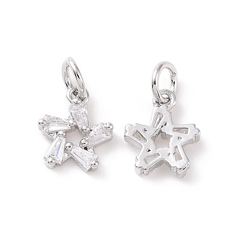 Star Brass Micro Pave Clear Cubic Zirconia Charms, with Jump Rings, Cadmium Free & Nickel Free & Lead Free, Platinum, 10.5x8.5x2mm, Hole: 3mm