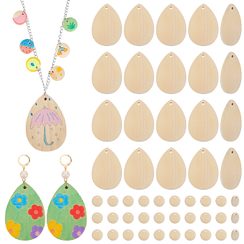 60Pcs 2 Styles Wood Pendants, Mixed Shapes, 15~57x15~40x5mm, 30pcs/style
