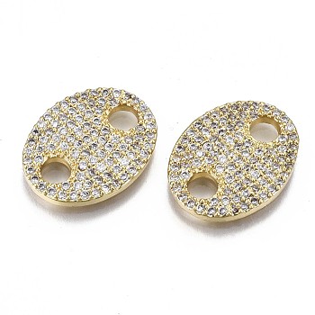 Brass Micro Pave Clear Cubic Zirconia Links Connectors, Cadmium Free & Nickel Free & Lead Free, Oval, Real 16K Gold Plated, 20x15.5x2mm, Hole: 3.5mm