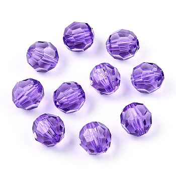 Transparent Acrylic Beads, Faceted, Round, Blue Violet, 10x9.5mm, Hole: 1.8mm, about 990pcs/500g