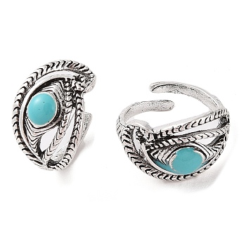 Synthetic Turquoise Cuff Rings, Eye Alloy Open Rings for Women, Cadmium Free & Lead Free, Antique Silver, 15mm, Inner Diameter: Adjustable
