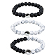 3Pcs 3 Styles Natural Howlite & Frosted Black Stone Beaded Stretch Bracelets Set(BJEW-FI0001-21)-1