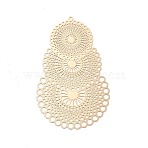Rack Plating Brass Filigree Big Pendants, Long-Lasting Plated, Cadmium Free & Nickel Free & Lead Free, Teardrop with Flower, Light Gold, 56.5x35.5x0.3mm, Hole: 1mm(KKC-K001-07KCG)