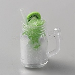 Plastic Pendants, Smoothie Milk Tea Charm, Green, 39~45x28~32x20mm, Hole: 3mm(KY-WH0036-83E)