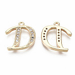 Brass Micro Pave Clear Cubic Zirconia Pendants, Nickel Free, Real 18K Gold Plated, Word, Letter.D, 16.5x16x2mm, Hole: 1.5mm(X-KK-S360-053D-NF)