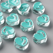 Transparent Enamel Acrylic Beads, Heart, Dark Turquoise, 20x21.5x9mm, Hole: 3.5mm(TACR-S155-004G)