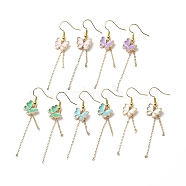 Alloy Enamel Butterfly with Tassel Dangle Earrings, Golden Brass Long Drop Earrings for Women, Mixed Color, 62~64mm, Pin: 0.5mm(EJEW-JE05116)