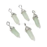 Natural Green Aventurine Pendants, Faceted, with Platinum Tone Brass Findings, Lead free & Cadmium Free, Bullet, 27~30x9~10x7~8mm, Hole: 4x3mm(G-K329-37P)