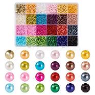 ABS Plastic Beads, with 24 Grids Plastic Bead Storage Containers, Round, Mixed Color, 4mm, 145pcs/color, 24 colors/box, 3480pcs(KY-TAC0013-03)