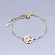 201 Stainless Steel Link Bracelets, with Lobster Claw Clasps, Tree of Life with Flat Round, Golden, 6-5/8 inch(16.8~16.9cm)(BJEW-T011-JN489-2)