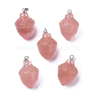 Watermelon Stone Glass Pendants, with Platinum Brass Loops, Food, 24~25x15.5~16mm, Hole: 6.5x2.7mm(G-G842-01E)