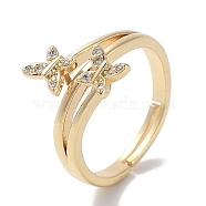 Brass Micro Pave Cubic Zirconia Adjustable Rings, Long-Lasting Plated, Butterfly, Golden, Inner Diameter: 17mm(RJEW-G310-01G)