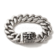 304 Stainless Steel Skull Cuban Link Chain Bracelets for Women Men, Antique Silver, 10-1/8 inch(25.6cm)(BJEW-Q341-05D-AS)