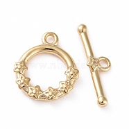 Eco-friendly Brass Toggle Clasps, Cadmium Free & Lead Free, Long-Lasting Plated, Ring with Flower, Real 24K Gold Plated, Ring: 13x11x2mm, Bar: 4.5x16x1.5mm, Hole: 1.2mm(KK-D082-11G)
