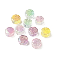 UV Plating Rainbow Iridescent Acrylic Beads, Crackle Beads, Flat Round, Mixed Color, 12x5.5mm, Hole: 2mm(OACR-F009-07)