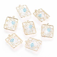Brass Pendants, with Acrylic Rhinestone, Nickel Free, Rectangle, Mixed Color, Real 18K Gold Plated, 18~20x13~15x4mm, Hole: 1mm(KK-F755-25G-NF)