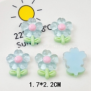 Translucent Resin Decoden Cabochons, Flower with Glitter Powder, Light Sky Blue, 22x17mm(PW-WG80860-01)