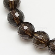 Smoky Quartz Beads Strands, Faceted(128 Facets), Round, Synthetic Crystal, Dyed & Heated, 8mm, Hole: 1~1.5mm(GSFR8mm176-128)