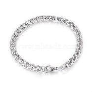 304 Stainless Steel Wheat Chain Bracelets, with Lobster Claw Clasps, Stainless Steel Color, 8 inch(20.32cm), 6.5mm(BJEW-G622-01P-A)