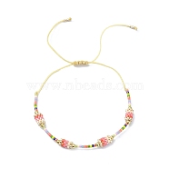 Glass Seed Column Link Bracelet, Adjustable Bracelet for Women, Pink, Inner Diameter: 1-5/8~3-3/8 inch(4~8.55cm)(BJEW-MZ00030-02)