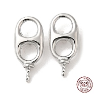 Rhodium Plated 925 Sterling Silver Stud Earring Findings, Oval Pop Tab, for Half Drilled Beads, Real Platinum Plated, 13.5x6x2mm, Pin: 0.7mm(STER-M114-15P)