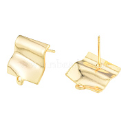 Brass Stud Earring Findings, with Horizontal Loops, Wave Rectangle, Nickel Free, Golden, 14x12mm, Hole: 1.2mm, Pin: 0.8mm(KK-N231-411)