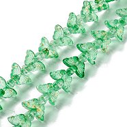 Transparent Glass Beads Strand, Butterfly, Medium Sea Green, 8x15x4.5mm, Hole: 1mm, about 60pcs/strand, 13.78~14.17 inch(35cm~36cm)(GLAA-K002-02F)