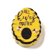 Bee Theme Printed Wood Beads, Honeycomb, Gold, 23x18x7.5mm, Hole: 3mm(WOOD-M010-04B)