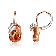 Brass Hoop Earrings, with Cubic Zirconia, Oval with Butterfly, Colorful, Champagne Gold, 21.5mm, Pin: 1mm(EJEW-BB35981)