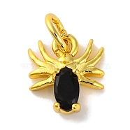 Rack Plating Brass Micro Pave Cubic Zirconia Charms, Long-Lasting Plated, Cadmium Free & Lead Free, Real 18K Gold Plated, Deer, Black, 10x9x3.5mm, Hole: 3.5mm(KK-F881-02G-08)