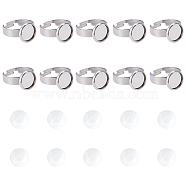 Unicraftale DIY Finger Rings Making Kits, Including Adjustable 304 Stainless Steel Finger Rings Components and Transparent Half Round Glass Cabochons, Stainless Steel Color, Finger Rings Components: Tray: 10mm, Size 7, 17mm, 24pcs/box(STAS-UN0016-27B)