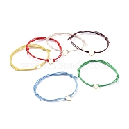 Adjustable Waxed Cotton Cord Bracelets, with 304 Stainless Steel Heart Jump Ring, Mixed Color, 1-5/8 inch~3-1/2 inch(4~9cm)(BJEW-JB05064)