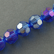 Electroplate Glass Beads Strands, AB Color Plated, Faceted, Round, Blue, 2x3mm, Hole: 0.5mm, about 200pcs/strand, 17.9 inch(EGLA-R016-2mm-3)