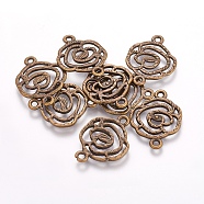 Alloy Links connectors, Lead Free and Cadmium Free, Flower, Antique Bronze Color, about 26mm long, 20mm wide, 1mm thick, hole: 2mm(X-EA10947Y-AB)