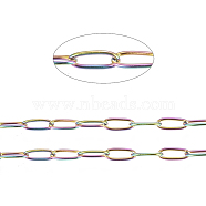 Ion Plating(IP) 304 Stainless Steel Paperclip Chains, Soldered, with Spool, Rainbow Color, 5.5x2.2x0.5mm, 20m/roll.(CHS-F010-01I-MC)