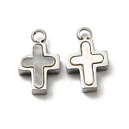 304 Stainless Steel Shell Charms, Cross, Stainless Steel Color, 10.5x6.5x2.5mm, Hole: 1.2mm(STAS-L022-014P)