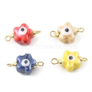Evil Eye Porcelain Ceramic Connector Charms, Star Links with Synthetic Hematite Bead and Golden Plated 304 Stainless Steel Double Loops, Mixed Color, 20x11.5x8.5mm, Hole: 1.8~1.9mm(PALLOY-JF02212)