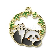 Alloy Enamel Pendants, Flat Round, Light Gold, Panda Pattern, 28x24.5x1.5mm, Hole: 1.8mm(ENAM-WH0063-06D)