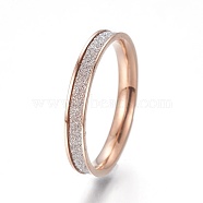 304 Stainless Steel Finger Rings, with Rhinestone, Rose Gold, Size 6~9, 16~19mm(RJEW-P078-01RG)