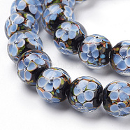 Handmade Inner Flower Lampwork Beads Strands, Round, Light Steel Blue, 12mm, Hole: 2mm, 30pcs/strand, 12.3 inch(LAMP-L072-B07)