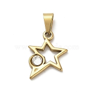 304 Stainless Steel Pendants, with Rhinestone, Star, Ion Plating(IP), Golden, Crystal, 19.5x14.5x3mm, Hole: 7x3mm(STAS-Q343-01G-02)