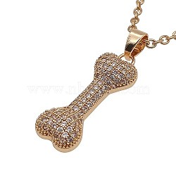 Bone Stainless Steel Rhinestone Pendant Necklaces for Women, Golden, 19.69 inch(50cm)(RR3458-4)