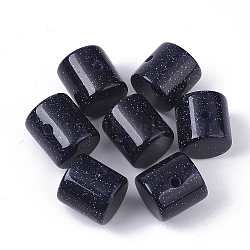 Resin Beads, with Glitter Powder, Column, Prussian Blue, 14x13.5mm, Hole: 2mm(X-RESI-S374-39A)