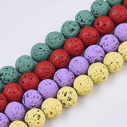 Spray Painted Natural Lava Rock Beads Strands, Round, Mixed Color, 8~9mm, Hole: 0.7mm, about 47~48pcs/Strand, 15.75 inch(40cm)(G-N0324-C-M)