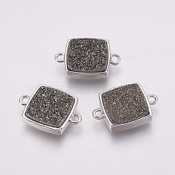 Druzy Resin Links connectors, with Brass Findings, Square, Gray, 14x19x4mm, Hole: 1.5mm(G-F564C-07P)