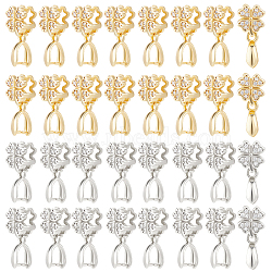 20Pcs 2 Colors Brass Micro Pave Clear Cubic Zirconia Ice Pick Pinch Bails, Long-Lasting Plated, Clover, Platinum & Golden, 17.5x7.5x5mm, Hole: 3mm, Pin: 0.7mm, 10Pcs/color(KK-DC0001-92)