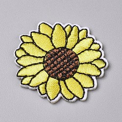 Computerized Embroidery Cloth Iron on/Sew on Patches, Costume Accessories, Appliques, Sunflower, Yellow, 35~36.5x1.5mm(DIY-F043-09)