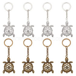 PandaHall Elite 8Pcs 2 Colors Tortoise Alloy Keychain, with  Iron Findings, Mixed Color, 11.1cm, Tortoise: 56x37x11mm, 4pcs/color(KEYC-PH0001-67)