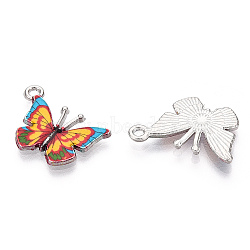 Printed Alloy Pendants, with Enamel, Butterfly, Platinum, Gold, 14x20.5x1.5mm, Hole: 1.6mm(X-PALLOY-R111-14F)